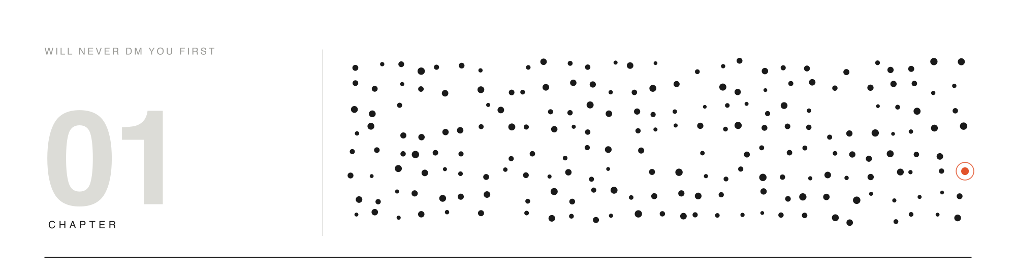 A crowd of identical dots, with a single one ringed and set apart: in an open room you cannot tell the strangers apart — except for the one that does not belong.